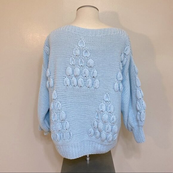 Vintage Light Blue Bubble Knit 3/4 Sleeve Knit Grandma Sweater S - Picture 3 of 10